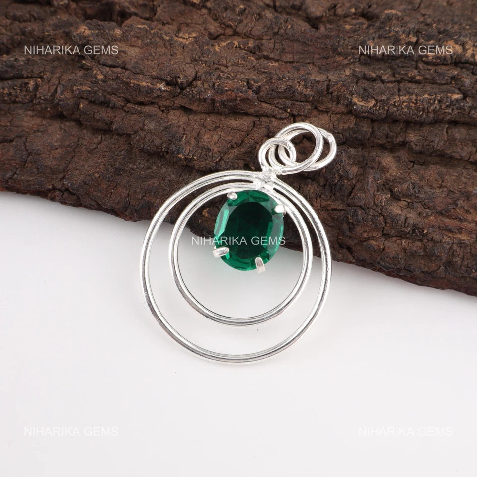 Oval Kunstdiamanten Grün Smaragd Edelstein Neu Jubiläum Wife Anhänger 925 Silber - Bild 4 von 4