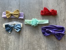 Baby Girl Headband Set Lot of 5 Hair Accessories Bow Elastic Wrap Outfit 0-12m