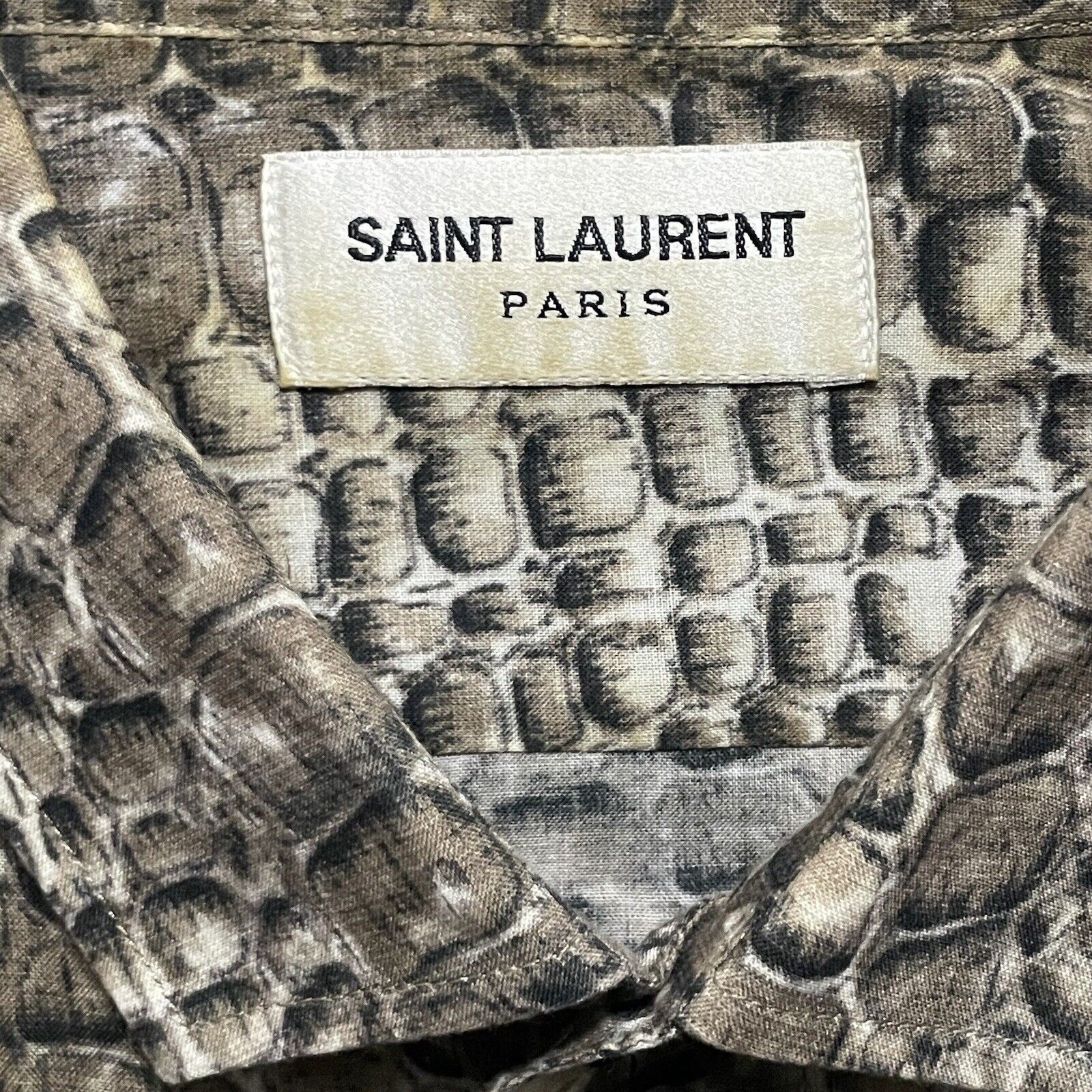 Saint Laurent Paris camicia con bottoni uomo taglia 15 5 40 marrone serpente stampa Italia YSL