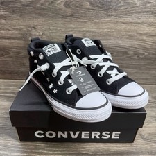 Converse Youth Kids CTAS Street Mid Top Sneakers Size 3 - Black/White Daisy