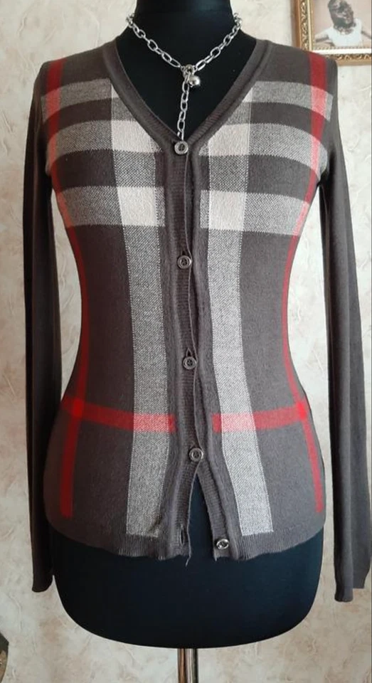 Cárdigan suéter a cuadros Burberry Brit Nova para mujer pulóver viscosa seda talla S Foto 3 de 4