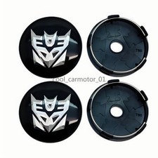 4x 60mm Black Silver Transformers Decepticon Car Wheel Center Trim Ring Hub Cap.