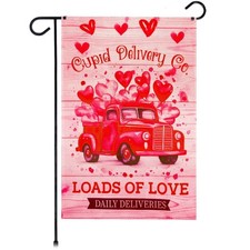 G128 Valentine  s Day Cupid Delivery Truck Garden Flag 12x18 In Lawn Decoration