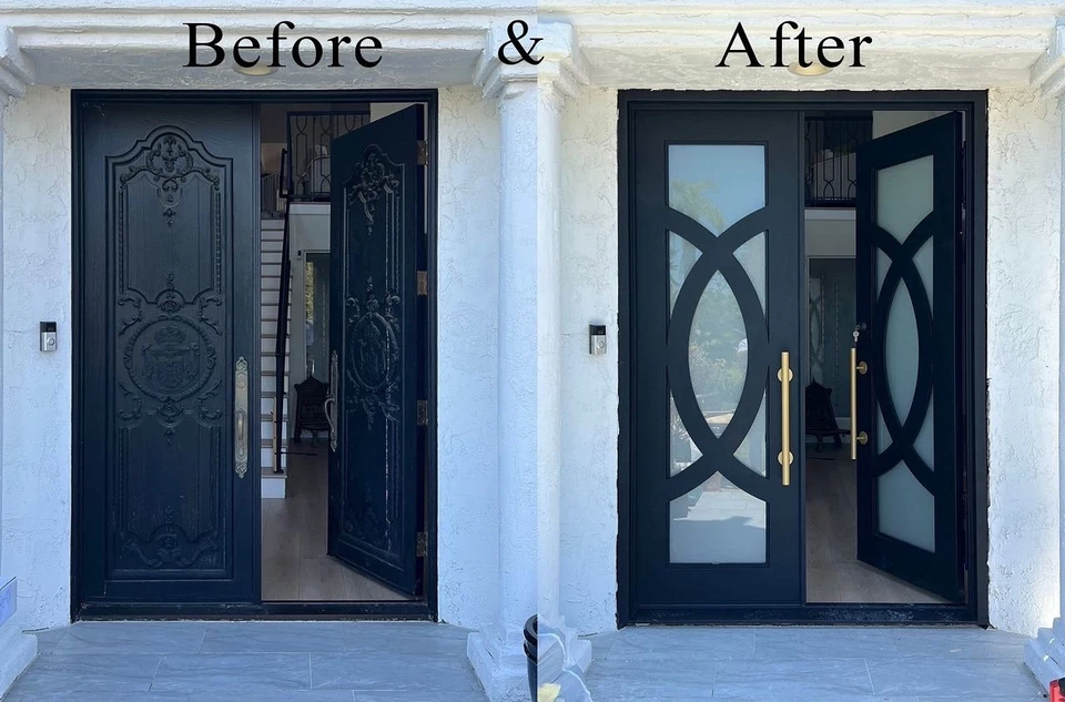 Estilo Moderno Hierro Doble Puerta 5 pies x 80 Operable Vidrio Esmerilado con Juego de Cerraduras Par Foto 2 de 4