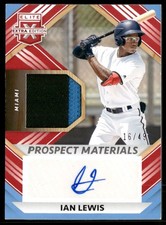 Ian Lewis /49 2022 Panini Elite Extra Prospect Materials Auto Miami Marlins