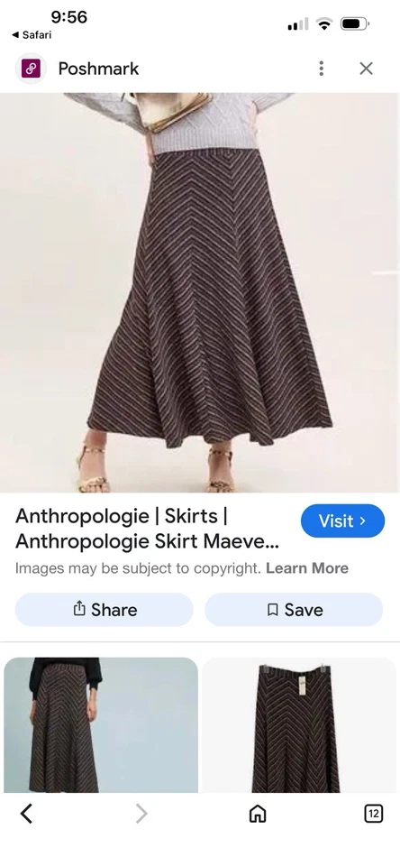 NUEVO CON ETIQUETAS MAEVE por Anthropologie Falda Chevron a Rayas Metálicas Fiesta de Vacaciones Año Nuevo Talla L Foto 2 de 4