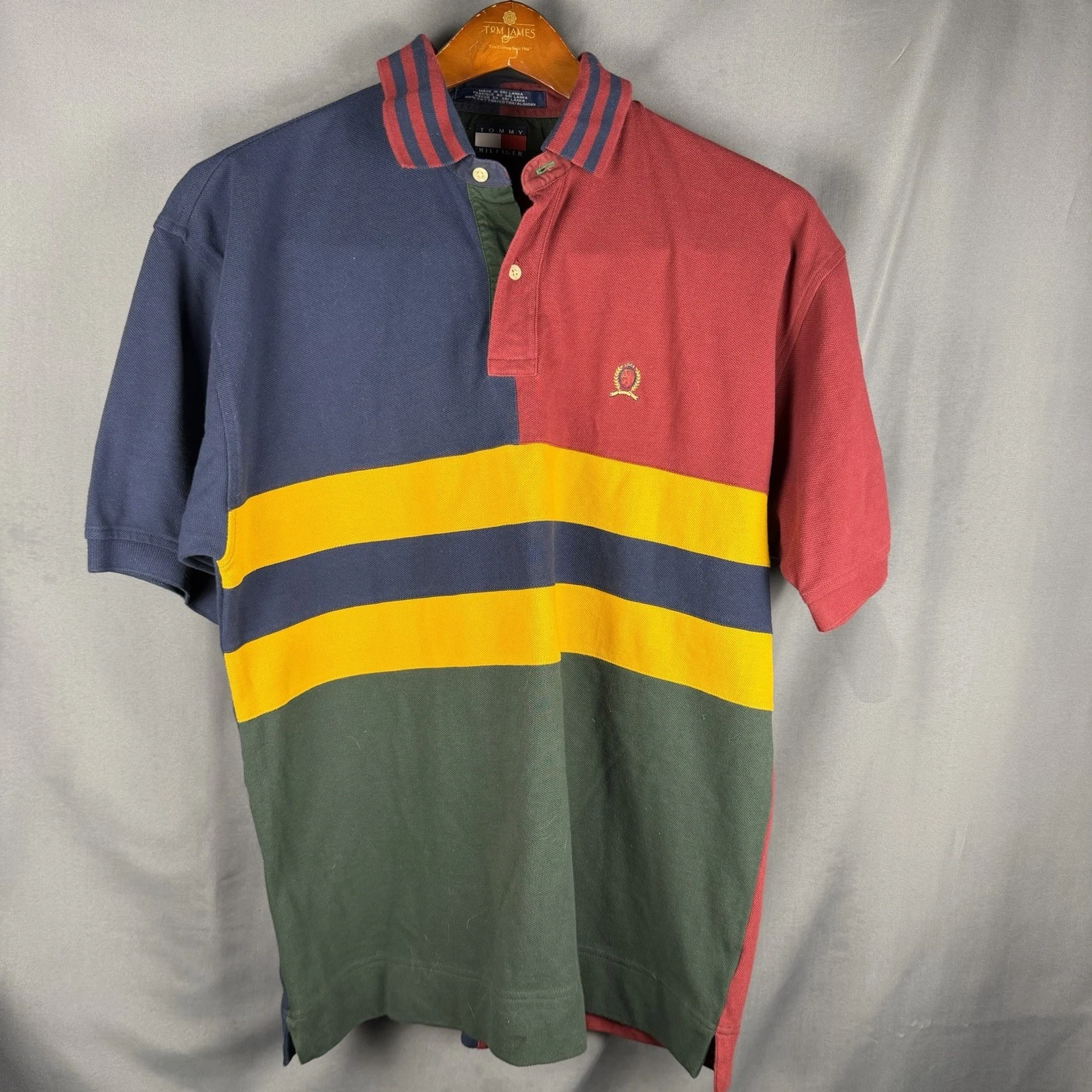 Vintage Tommy Hilfiger Colorblock Polo Shirt Mens Large 90s Preppy Classic Color