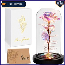 Stunning Colorful Rose in Glass Dome: Timeless Valentine's and Mother's Day Gift