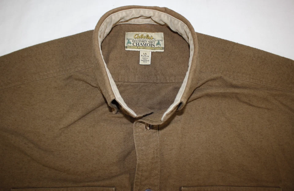 Camisa Cabela's Para Hombre L Piel de Ciervo Gamuza Suave Franela Abotonada Algodón Marrón Foto 4 de 4