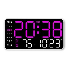 LED Wall Mounted Clock Large Digital Display Temp Date Week Dual Alarm Remote