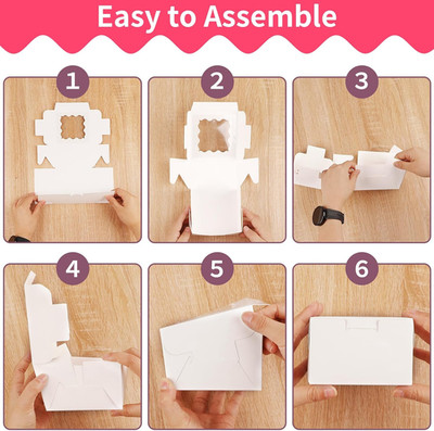24Pcs White Cookie Boxes, 4X4X2.5 Inches Bakery Boxes with Window, for Mini C...