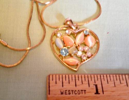 Heart necklace pendent rhinestones & multi-colored stones, gold chain - Picture 2 of 5