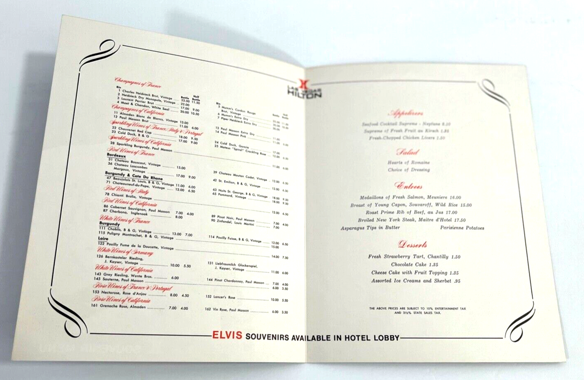 ELVIS PRESLEY ~ LAS VEGAS HILTON SOUVENIR MENU | eBay