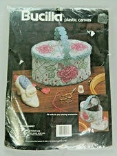 Bucilla Vintage Rose Sewing Basket kit 6073 cross stitch Rare VTG New NOS