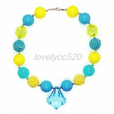 Yellow Blue Pendant Chunky Beads Kids Bubblegum Gumball Fashion Women Necklace