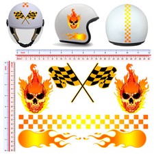 Fiamme teschio adesivi casco sticker helmet fire skull  print pvc 6 pz.
