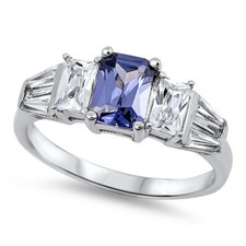 Blue CZ Polished Solitaire Simple Ring New Sterling Silver Band Sizes 5-11