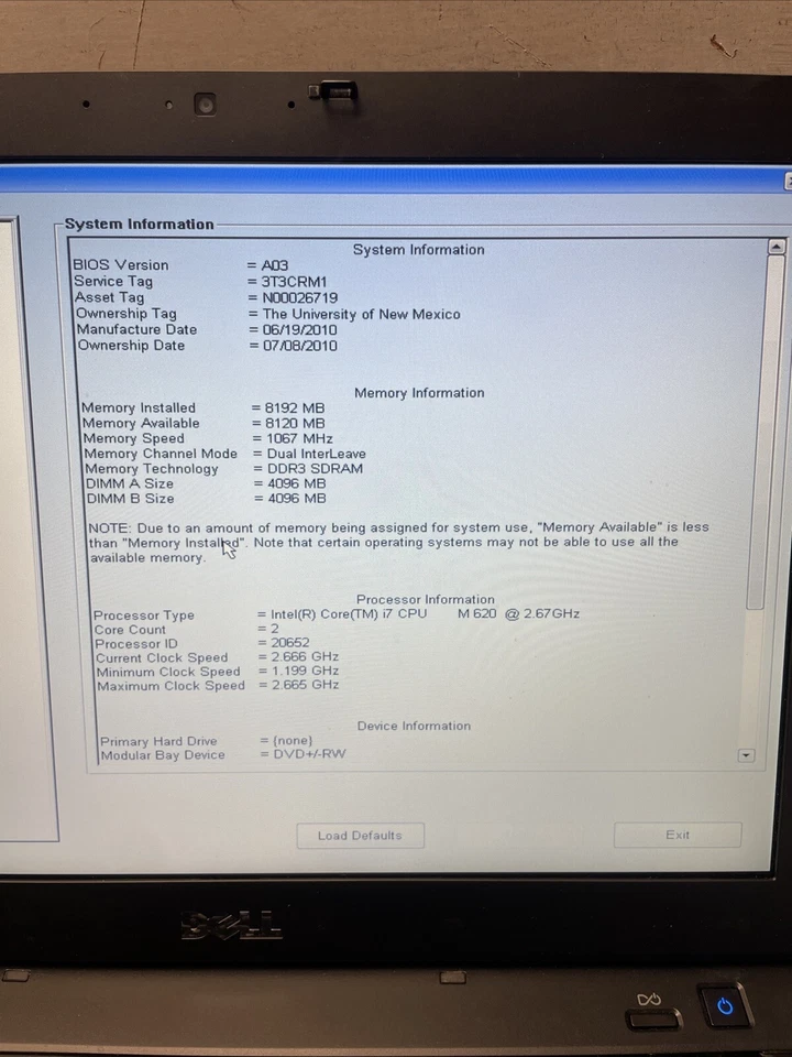 *PIEZAS* Laptop Dell Latitude E6410 Intel Core i7-M620 8 GB Ram sin disco duro/cubierta/os Foto 2 de 4