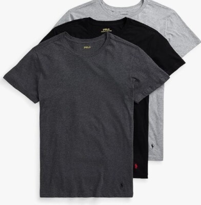 3 POLO RALPH LAUREN S M L XL 2XL COTTON BLACK WHITE GRAY BLUE CREW NECK T SHIRTS