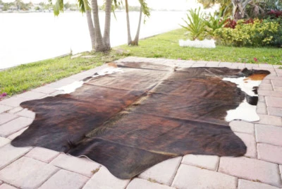 RODEOHIDES Dark Brindle Rodeo Cowhide Rug Hair on authentic leather rug size approx 6x7 ft