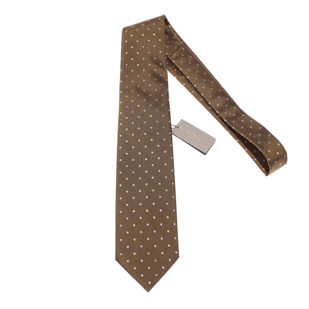 Tom Ford NWT Neck Tie in Bronzey Green with Light Gray Polka Dots