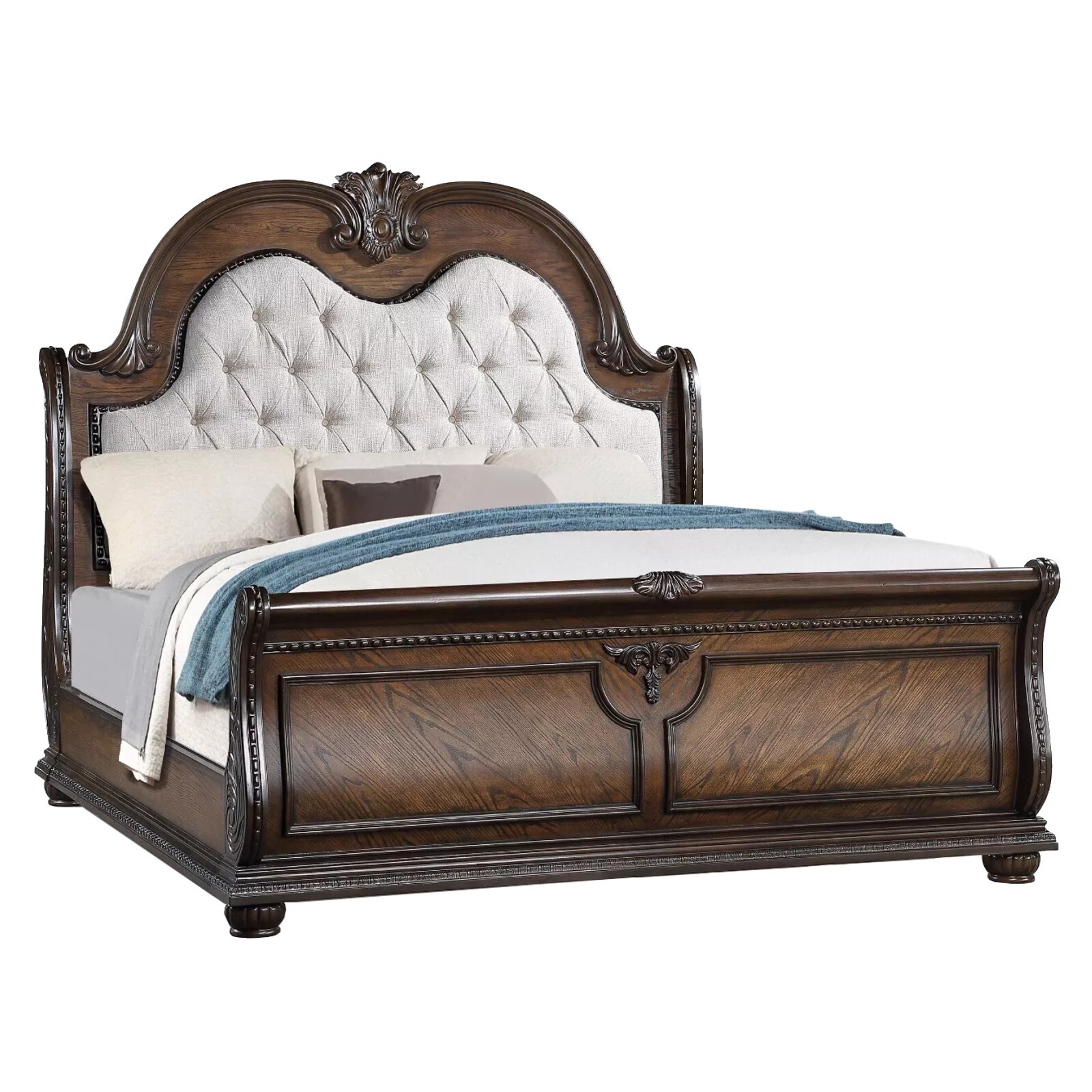 NEW 5PC Master Queen or King Bedroom Suite Coffee Brown Marble Top Bed/D/M/N/C