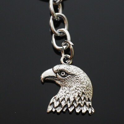 Vintage Bald Eagle Head 21x19mm Silver Charm Keychain Key Chain