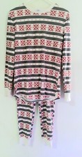 Stars Above Women's 2 Pc Thermal pajama set Grey Red Snowflakes size small