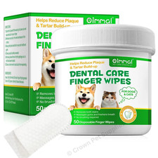 Dental Care Finger Wipes Dogs/Cats Reduces Plaque  Freshens Breath Teeth, 50ct