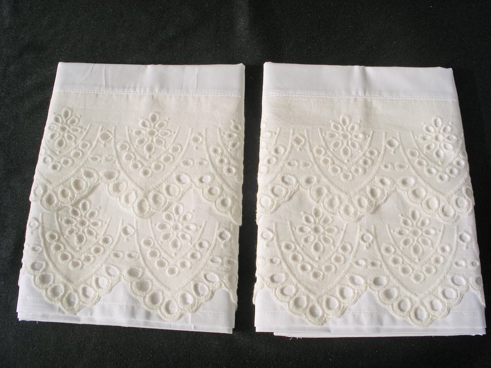 2 Fundas de Almohada Nuevas Bordadas Encaje Algodón Satén Estándar Queen King Blanco M20# Foto 3 de 4