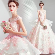 Lady V neck Sleeveless Bridesmaid Sweet Floral Lace Rhinestones Prom Gown dress