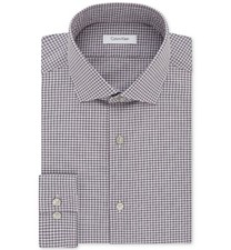  134 Calvin Klein Men Slim-Fit Red White Long-Sleeve Dress Shirt Size 16.5 32/33