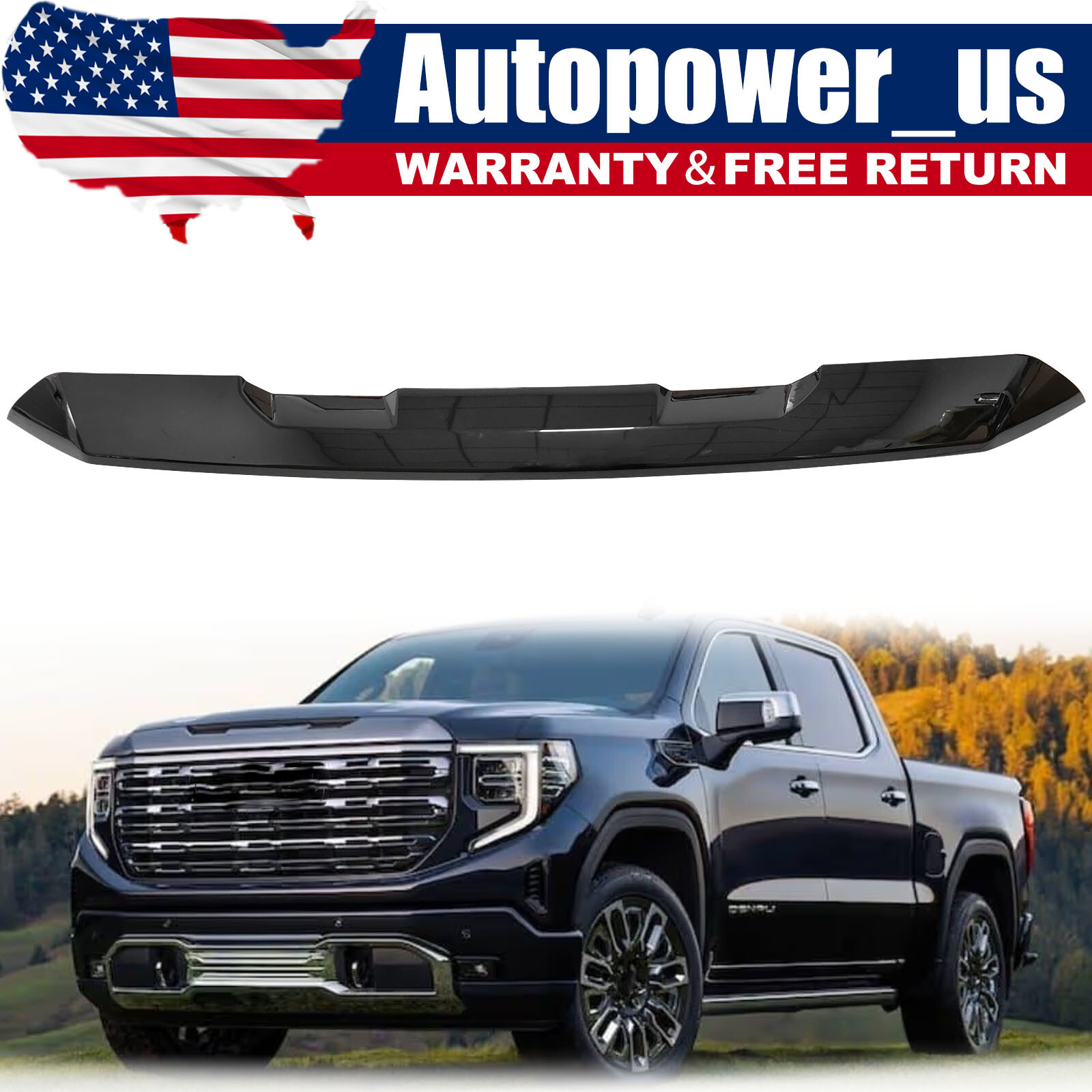 Front Upper Hood Grille Molding Trim Gloss Black For 2022-2024 GMC ...