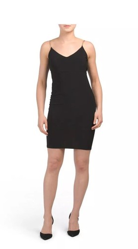 New Bebe Cowl Back Cocktail Metal Gold Chain Strap Dress Black Made In USA Sz 4 - Picture 4 of 10