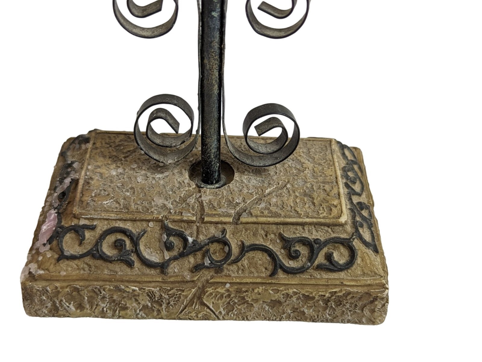 Cross Candle Holder 11.5" Tall Gothic Stand Decretive Resin Celtic Green Brown