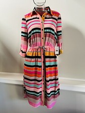 ADRIANNA PAPELL Fiesta Stripe Shirt Dress Sz 4 Drawstring Waist NWT AP1D102410