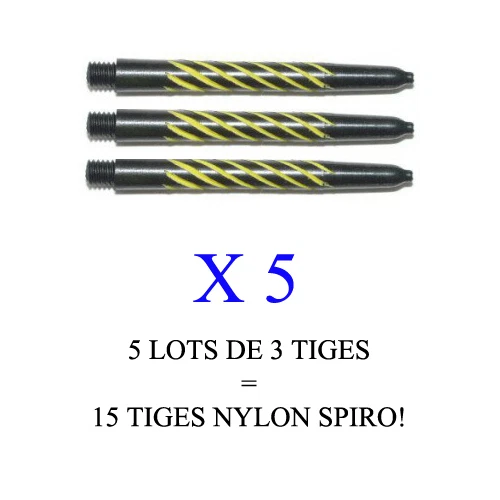 Lot de 5 jeux = 15 tiges flechettes darts shaft NYLON SPIRO (medium: 4,8cm)
