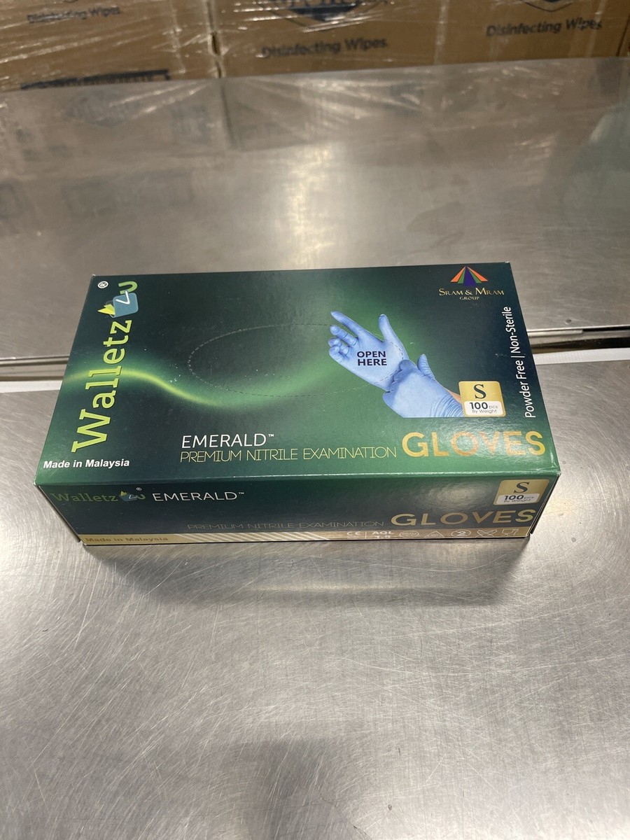 Walletz4U Emerald Nitrile Exam Gloves, Powder Free, 3mm 100 Count, Small  Size