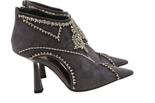 Jimmy Choo Kendrix 100 Boots Gray Crystal Embellished Pointed Toe Suede Sz 38.5