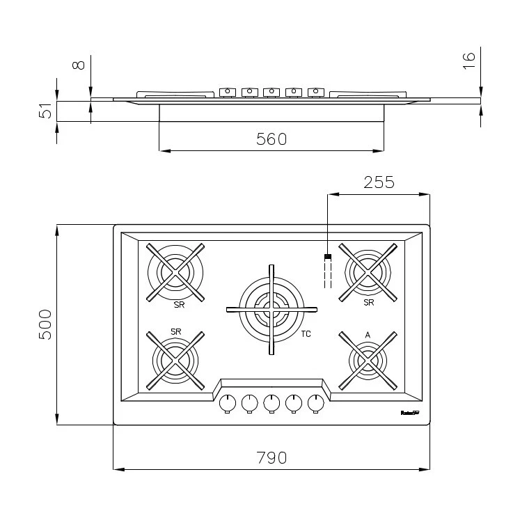 Piano Cottura Cucina 5 Fuochi Tripla Corona Inox 79x50 cm KS Foster 7610032 - Immagine 3 di 3
