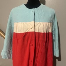 Vintage Vanity Fair Color Block Housecoat Button Down Nightgown Housedress Fleec
