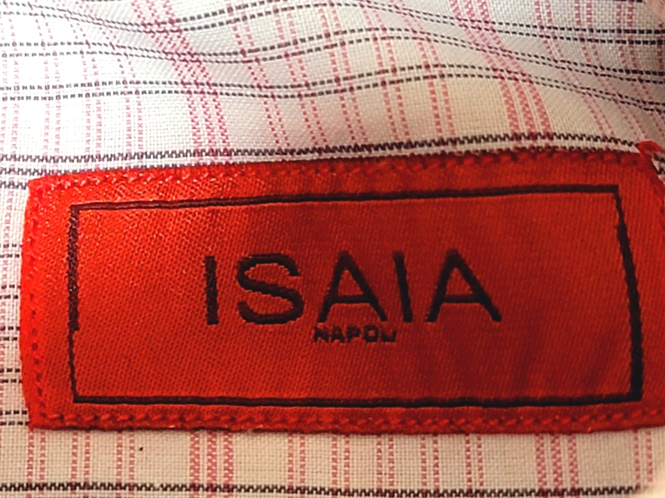 Camisa de vestir Isaia Napoli para hombre talla 18/45 rosa negra a cuadros manga larga abotonada Foto 2 de 4