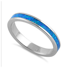 Australian Blue Opal Seamless Ring Solid 925 Sterling Silver Size 7