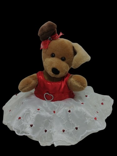 Build A Bear Brown Sugar Puppy With 2 Different Ear Colors with Valentine Outfit - Imagen 8 de 9