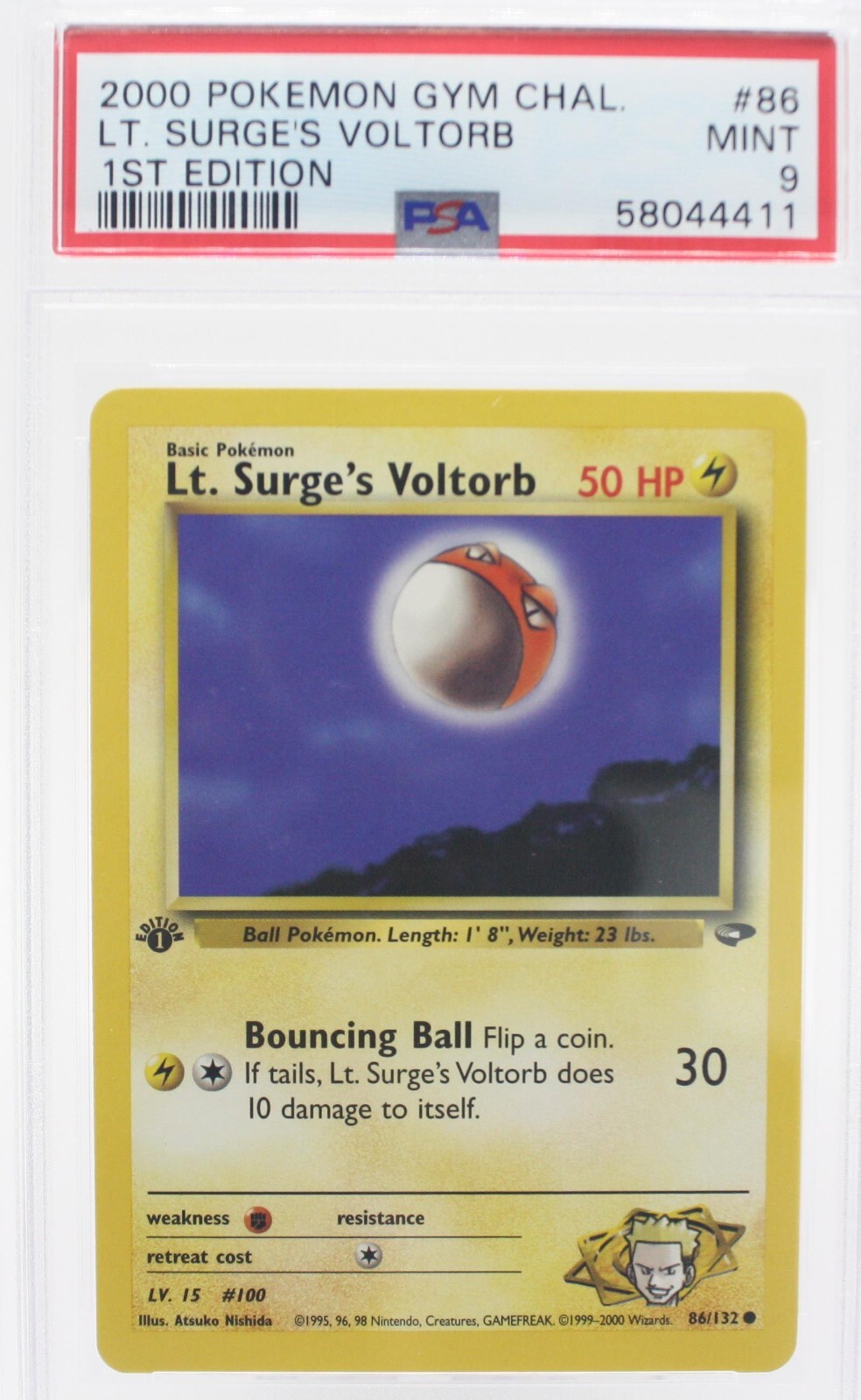 PSA 9 MINT 2000 Pokémon Gym Challenge #86 LT. Surge's Voltorb 1st Edition !!