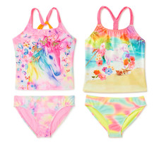 Wonder Nation Girls Unicorn and Swirl Printed Tankini 2-Piece Swimsuit Set