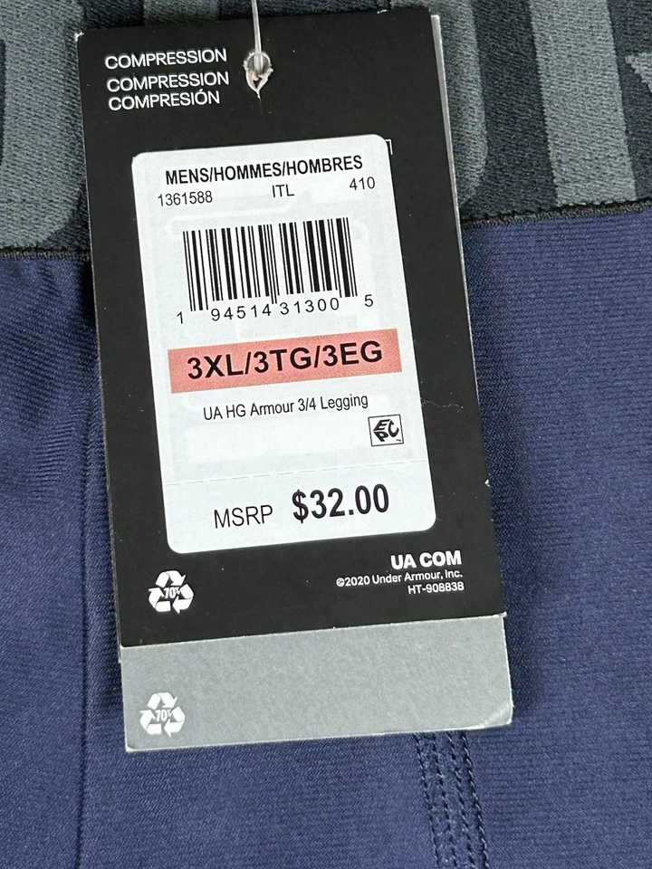 Under Armour HG Armour 3/4 Legging Mens 3XL Navy Compression Pants Gym Run New - Image 3 of 4