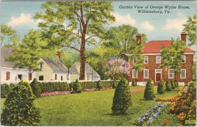 George Wythe House Williamsburg VA Garden View Linen Postcard 1949 Curteich