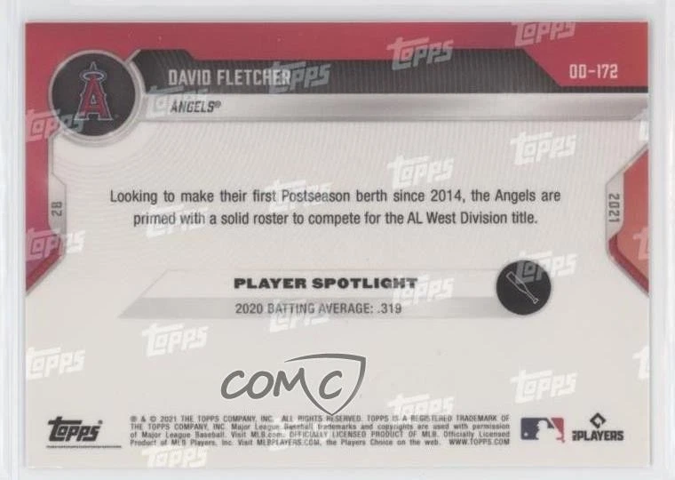 2021 Topps Now Road to Opening Day /1055 David Fletcher #OD-172 - Image 2 of 2