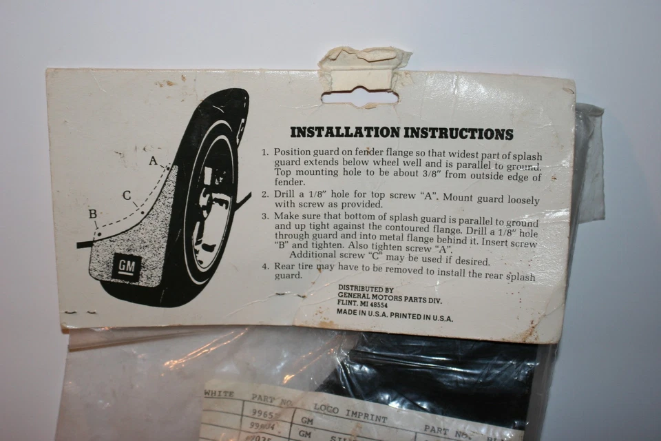 Antigo Genuíno GM Buick Riviera Par de Protetores contra Respingos Abas de Lama Preto Novo Estoque Antigo - Imagem 3 de 3